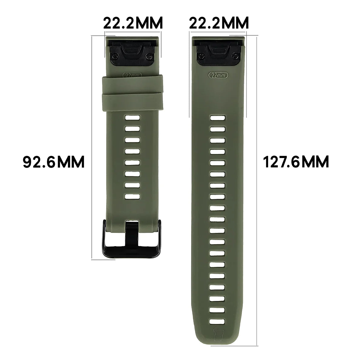 Silikonarmband für Garmin QuickFit 22 mm, Bizon Strap Watch Silicone Plus, Dunkelgrün
