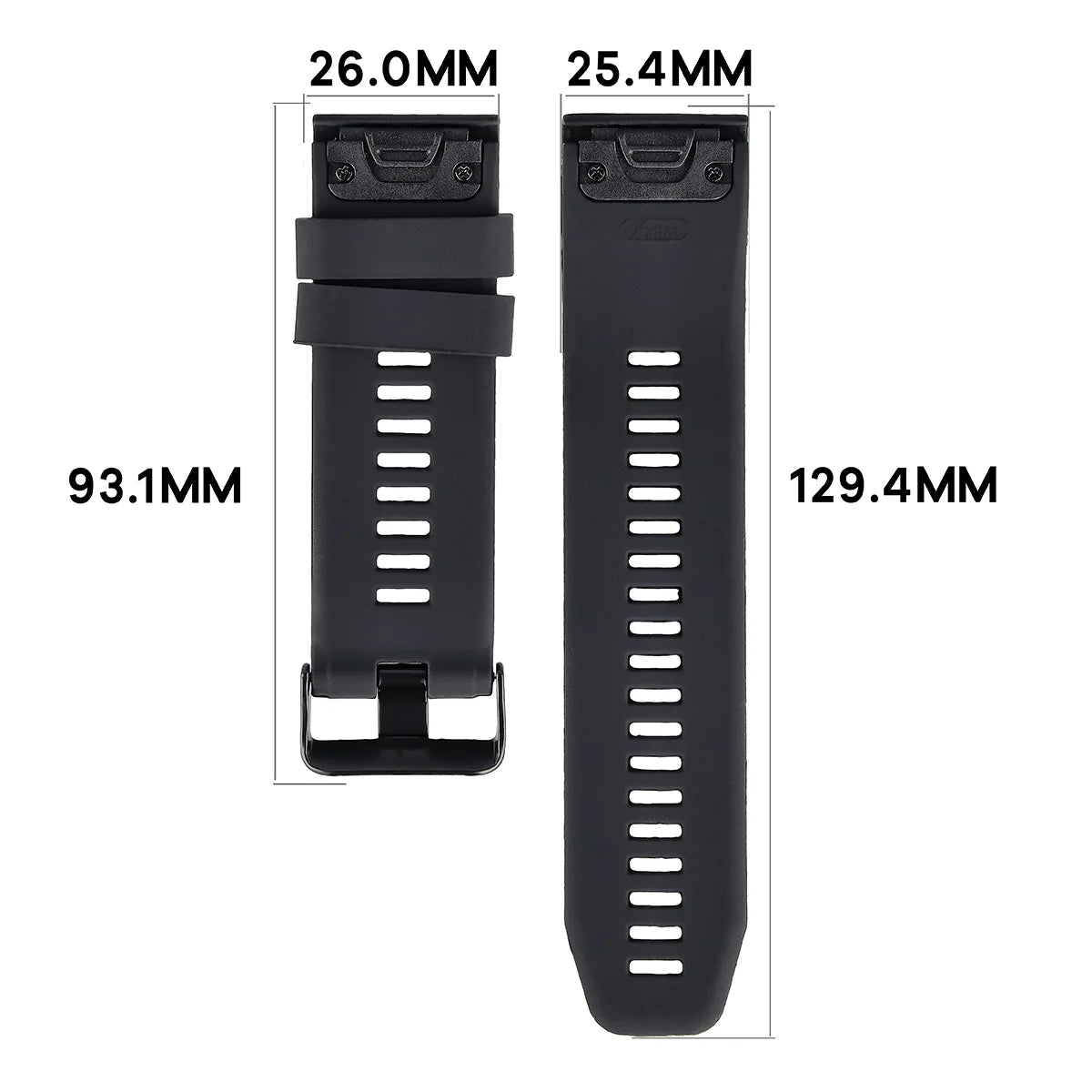 Silikonarmband für Garmin QuickFit 26 mm, Bizon Strap Watch Silicone Plus, Schwarz