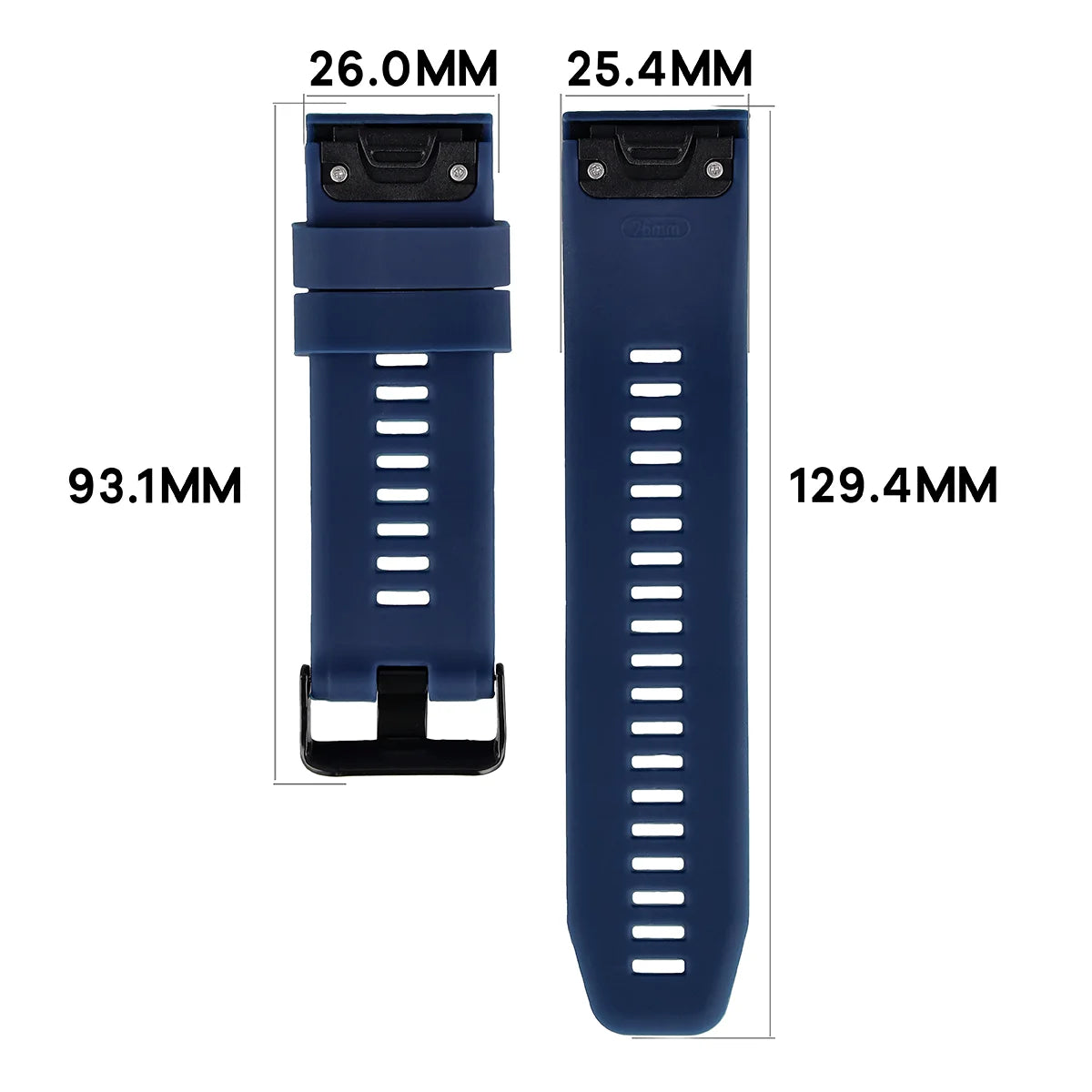 Silikonarmband für Garmin QuickFit 26 mm, Bizon Strap Watch Silicone Plus, Dunkelblau
