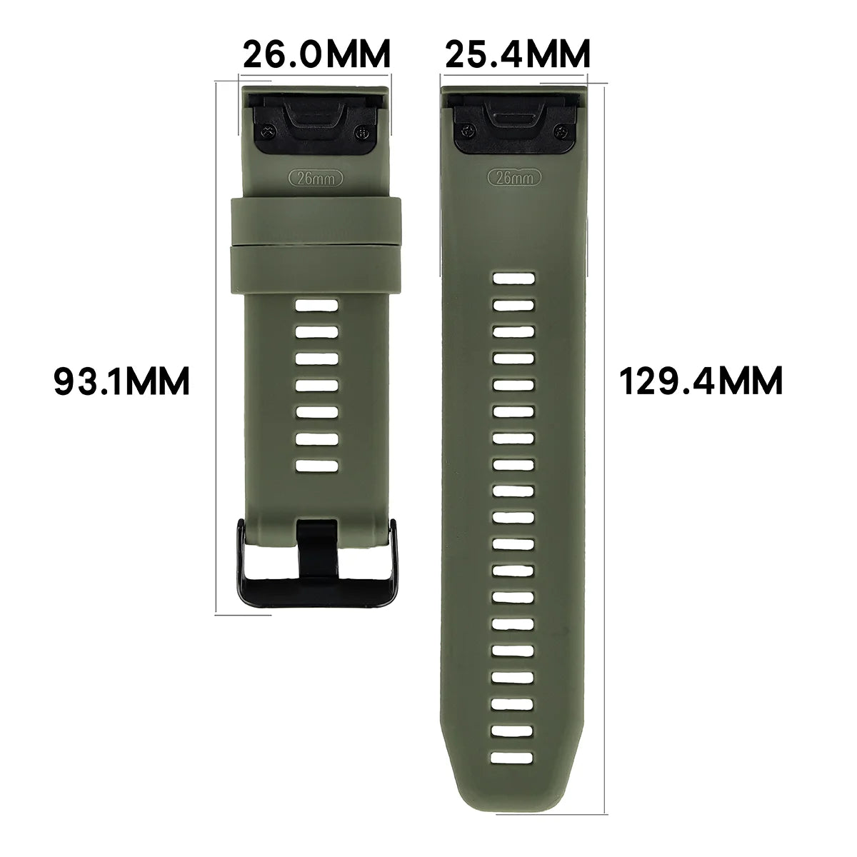 Silikonarmband für Garmin QuickFit 26 mm, Bizon Strap Watch Silicone Plus, Dunkelgrün
