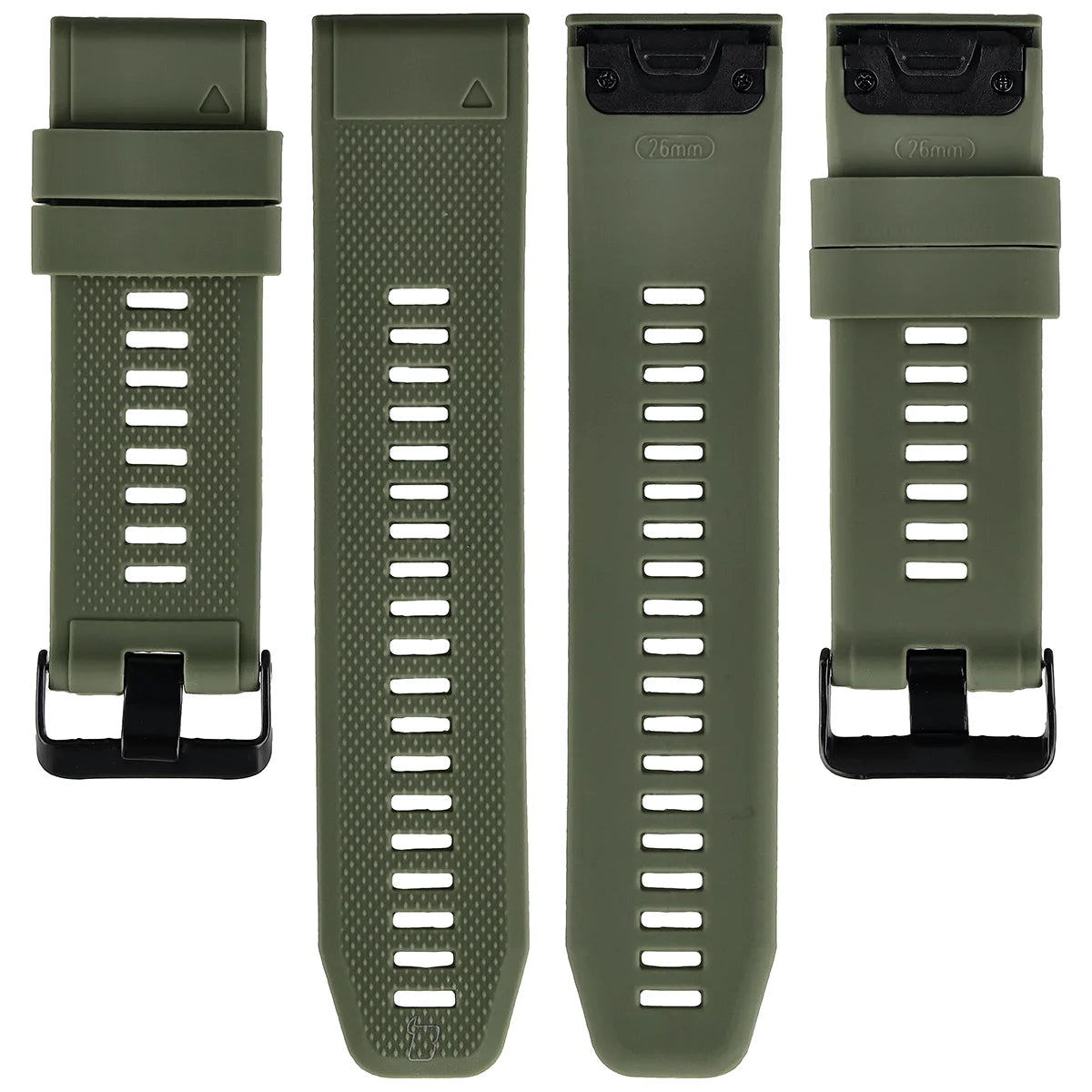 Silikonarmband für Garmin QuickFit 26 mm, Bizon Strap Watch Silicone Plus, Dunkelgrün