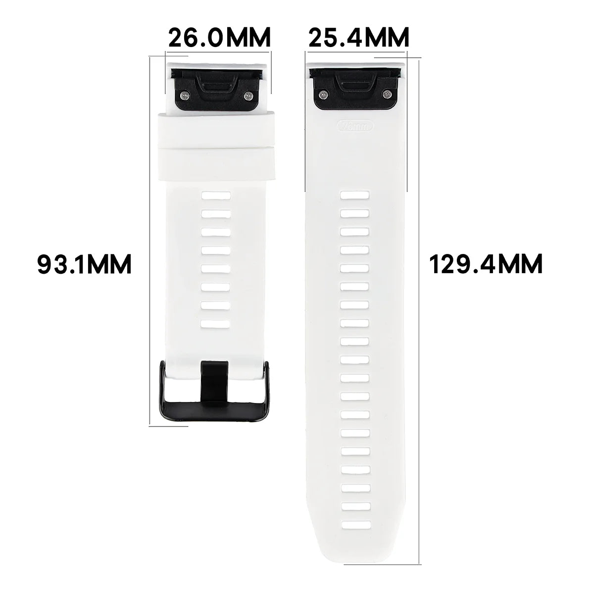 Silikonarmband für Garmin QuickFit 26 mm, Bizon Strap Watch Silicone Plus, Weiß