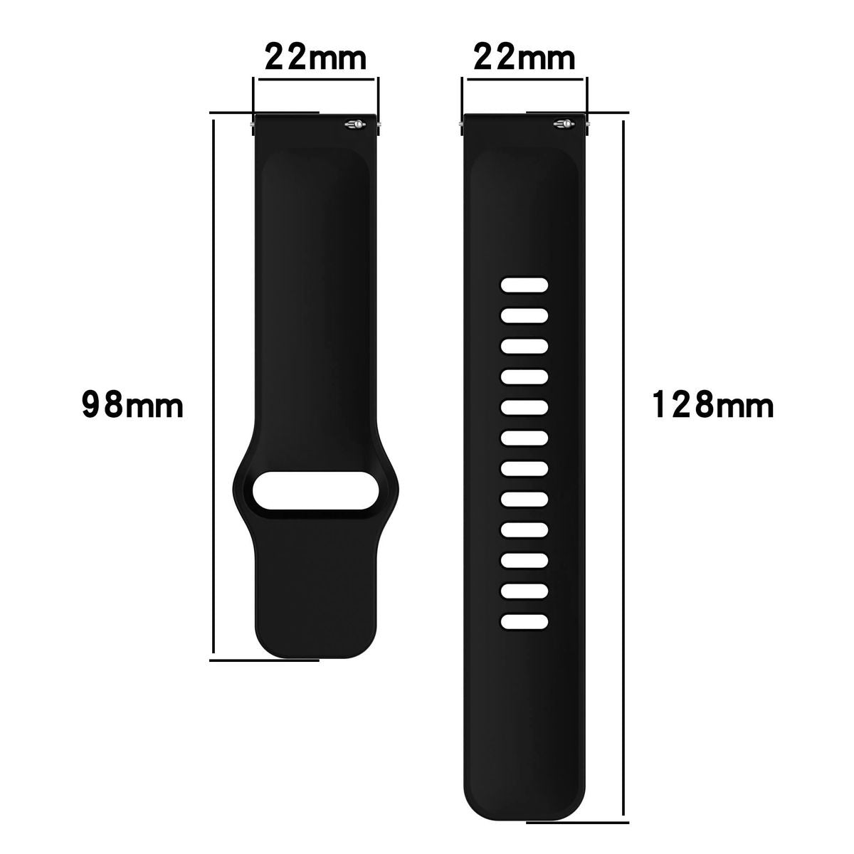 Silikon Armband für Smartwatch, Bizon Strap Watch Silicone Pro H, QuickRelease 22 mm, Schwarz