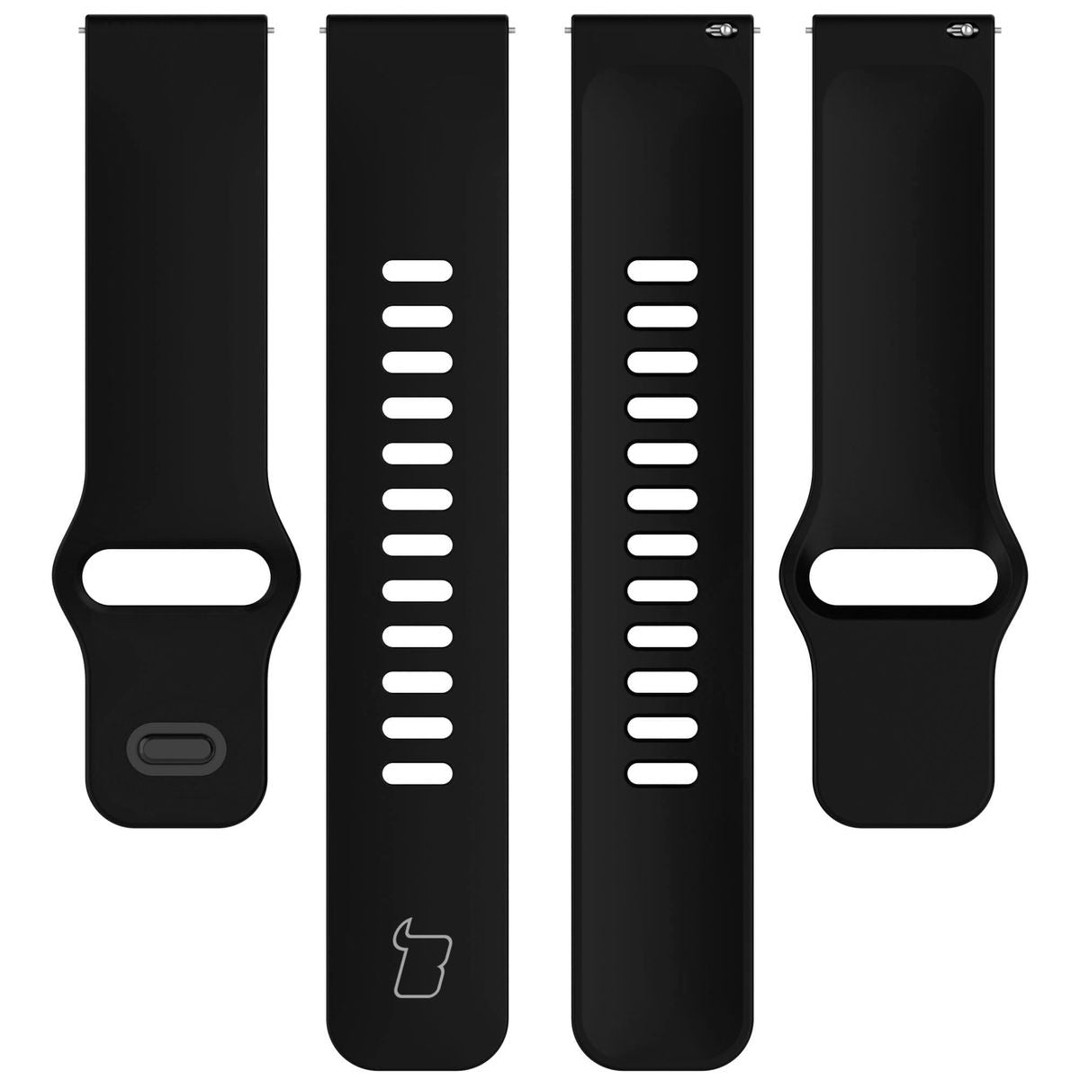 Silikon Armband für Smartwatch, Bizon Strap Watch Silicone Pro H, QuickRelease 22 mm, Schwarz