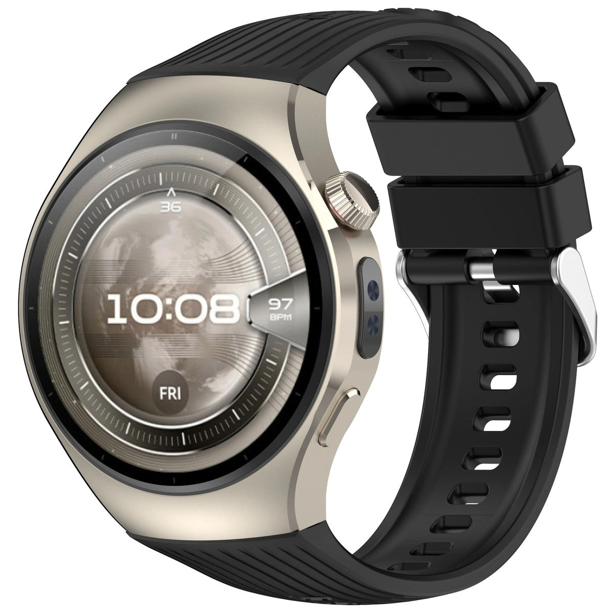Armband für Huawei Watch 5 42 mm, Bizon Strap Watch Silicone T, Schwarz