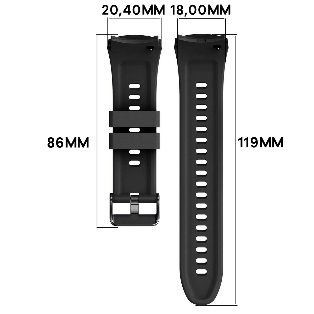Armband für Huawei Watch 5 42 mm, Bizon Strap Watch Silicone T, Schwarz