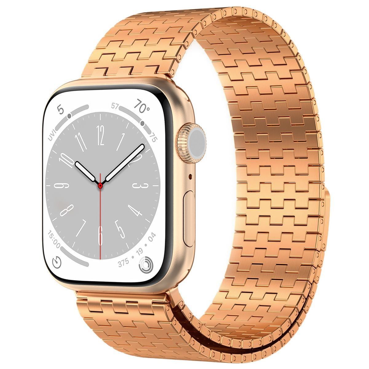 Edelstahl Armband für Apple Watch 44/45/46/49 mm, Bizon Strap Watch Titanium, Rosa Gold