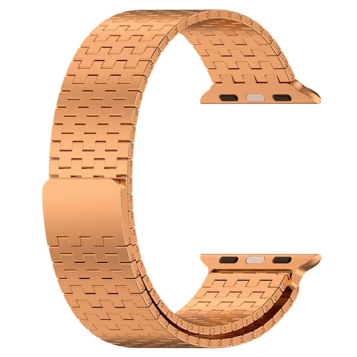 Edelstahl Armband für Apple Watch 44/45/46/49 mm, Bizon Strap Watch Titanium, Rosa Gold