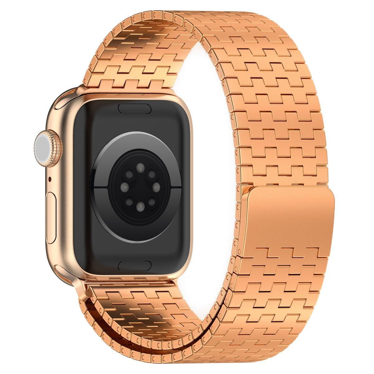Edelstahl Armband für Apple Watch 44/45/46/49 mm, Bizon Strap Watch Titanium, Rosa Gold