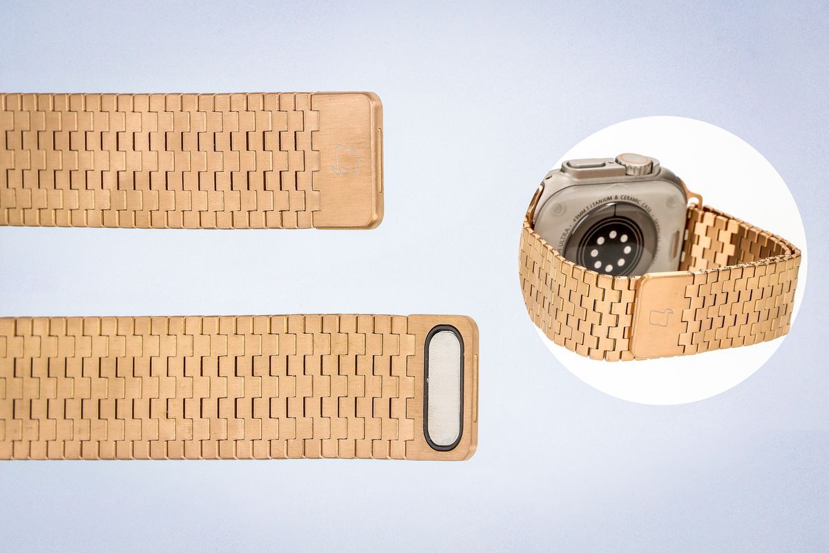 Edelstahl Armband für Apple Watch 44/45/46/49 mm, Bizon Strap Watch Titanium, Rosa Gold