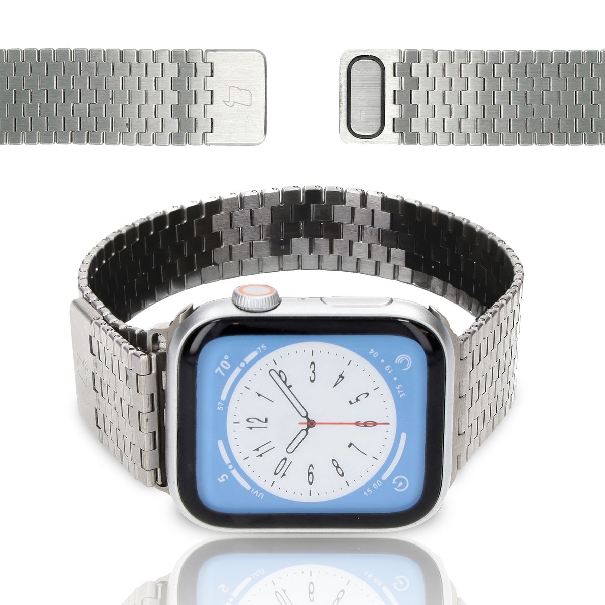 Edelstahl Armband für Apple Watch 44/45/46/49 mm, Bizon Strap Watch Titanium, Silbern