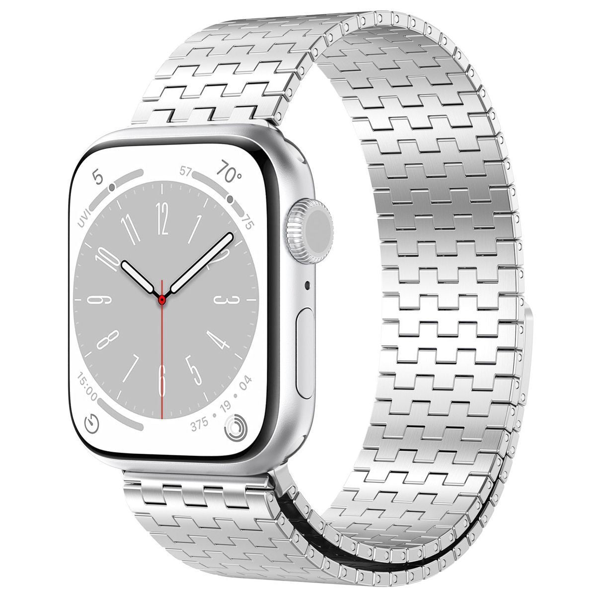 Edelstahl Armband für Apple Watch 44/45/46/49 mm, Bizon Strap Watch Titanium, Silbern