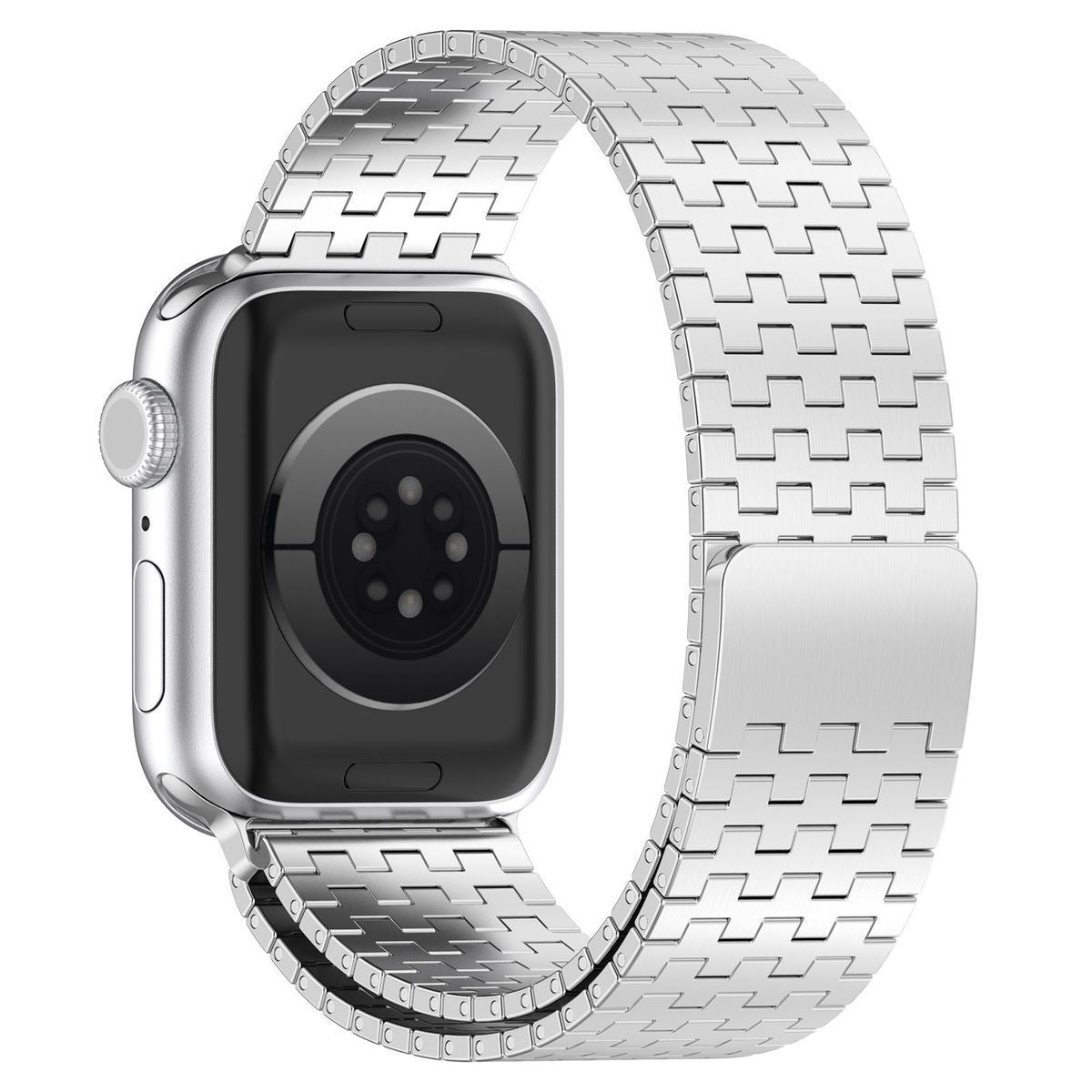 Edelstahl Armband für Apple Watch 44/45/46/49 mm, Bizon Strap Watch Titanium, Silbern