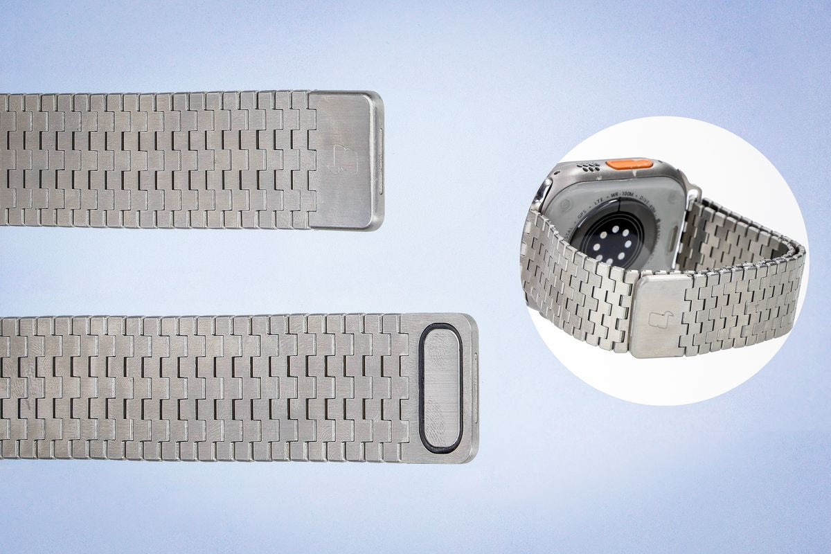 Edelstahl Armband für Apple Watch 44/45/46/49 mm, Bizon Strap Watch Titanium, Silbern