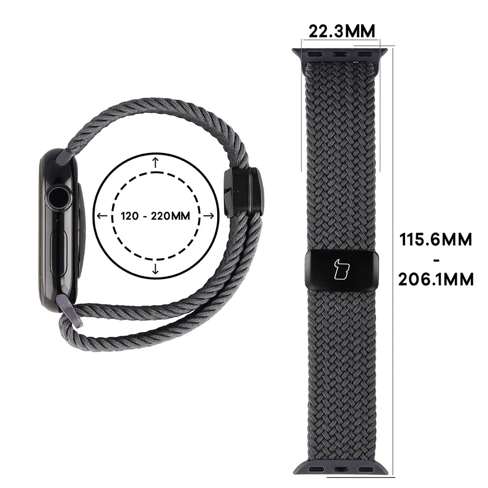 Nylon-Uhrenarmband für Apple Watch 44/45/46/49 mm, Bizon Strap Watch Trenza, Grau (2/3)