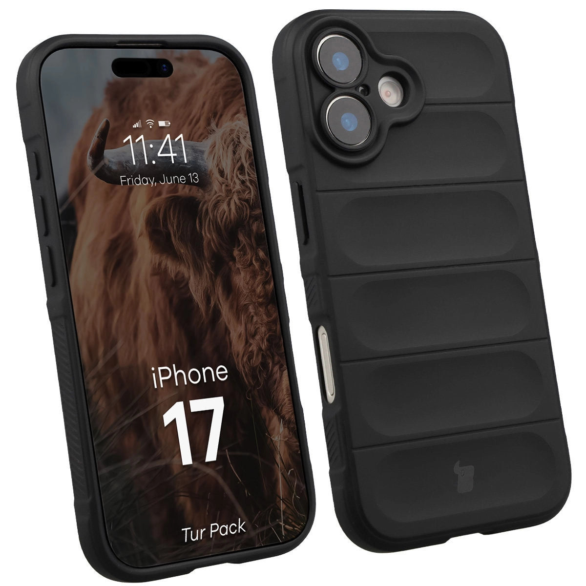Robuste Handyhülle + gehärtetem Glas für iPhone 17, Bizon Tur Pack, Schwarz