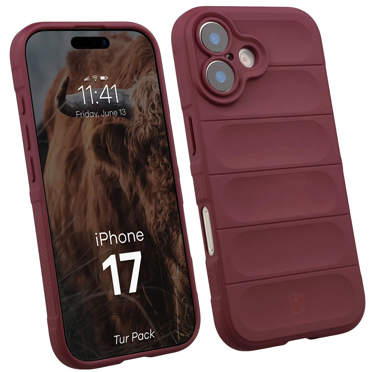 Robuste Handyhülle + gehärtetem Glas für iPhone 17, Bizon Tur Pack, Burgunderrot