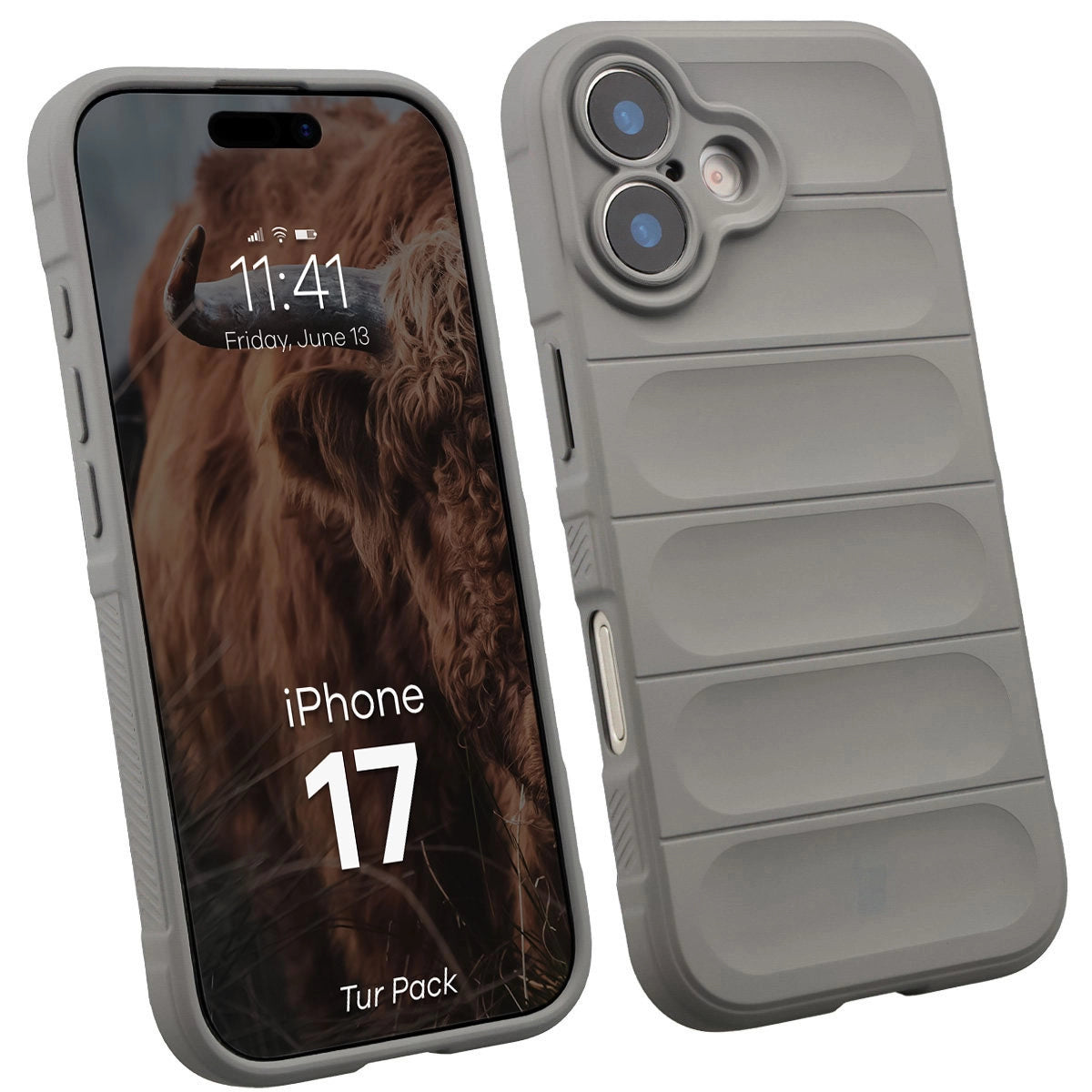 Robuste Handyhülle + gehärtetem Glas für iPhone 17, Bizon Tur Pack, Hellgrau