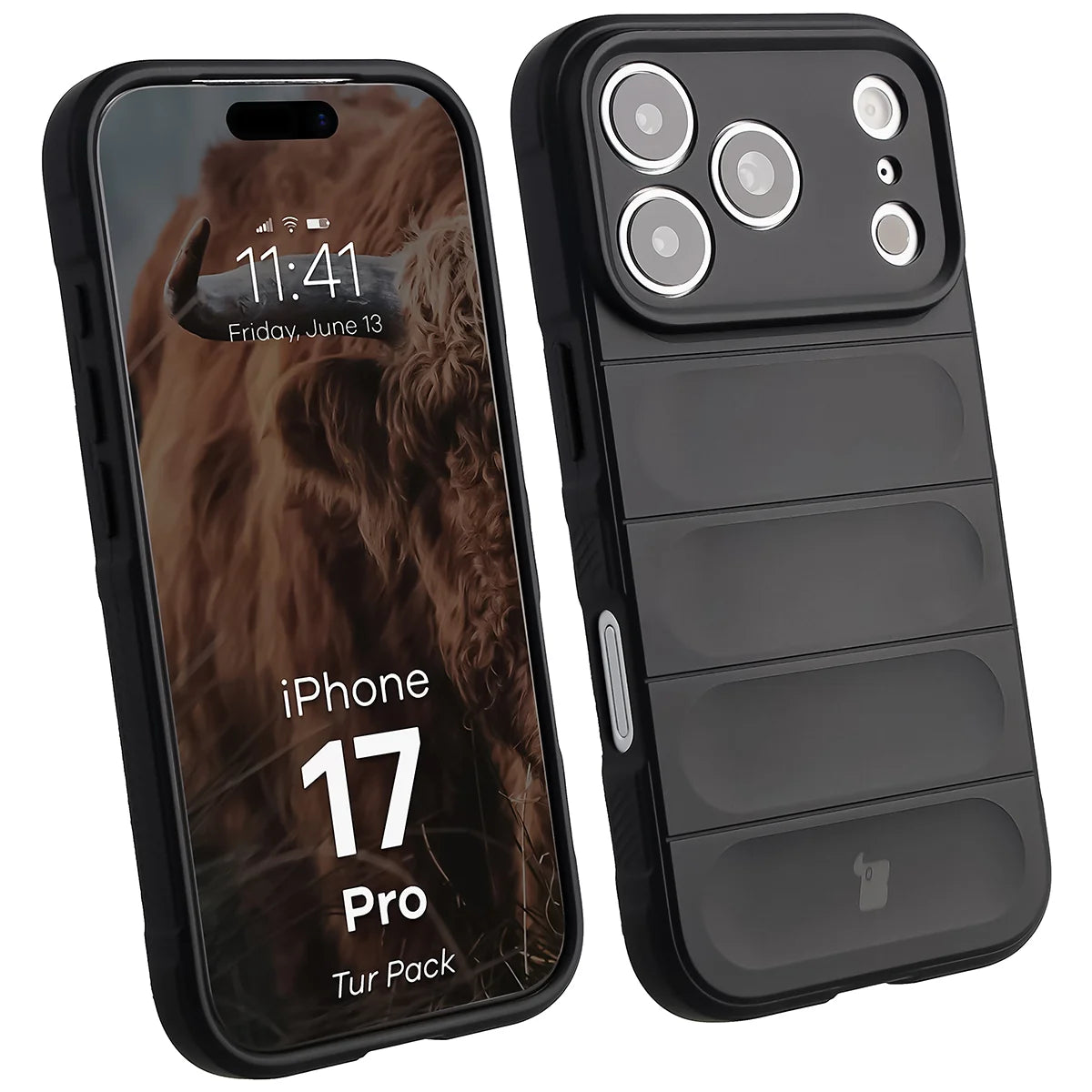 Robuste Handyhülle + gehärtetem Glas für iPhone 17 Pro, Bizon Tur Pack, Schwarz