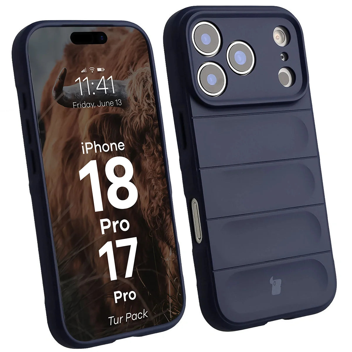 Robuste Handyhülle + gehärtetem Glas für iPhone 17 Pro, Bizon Tur Pack, Dunkelblau