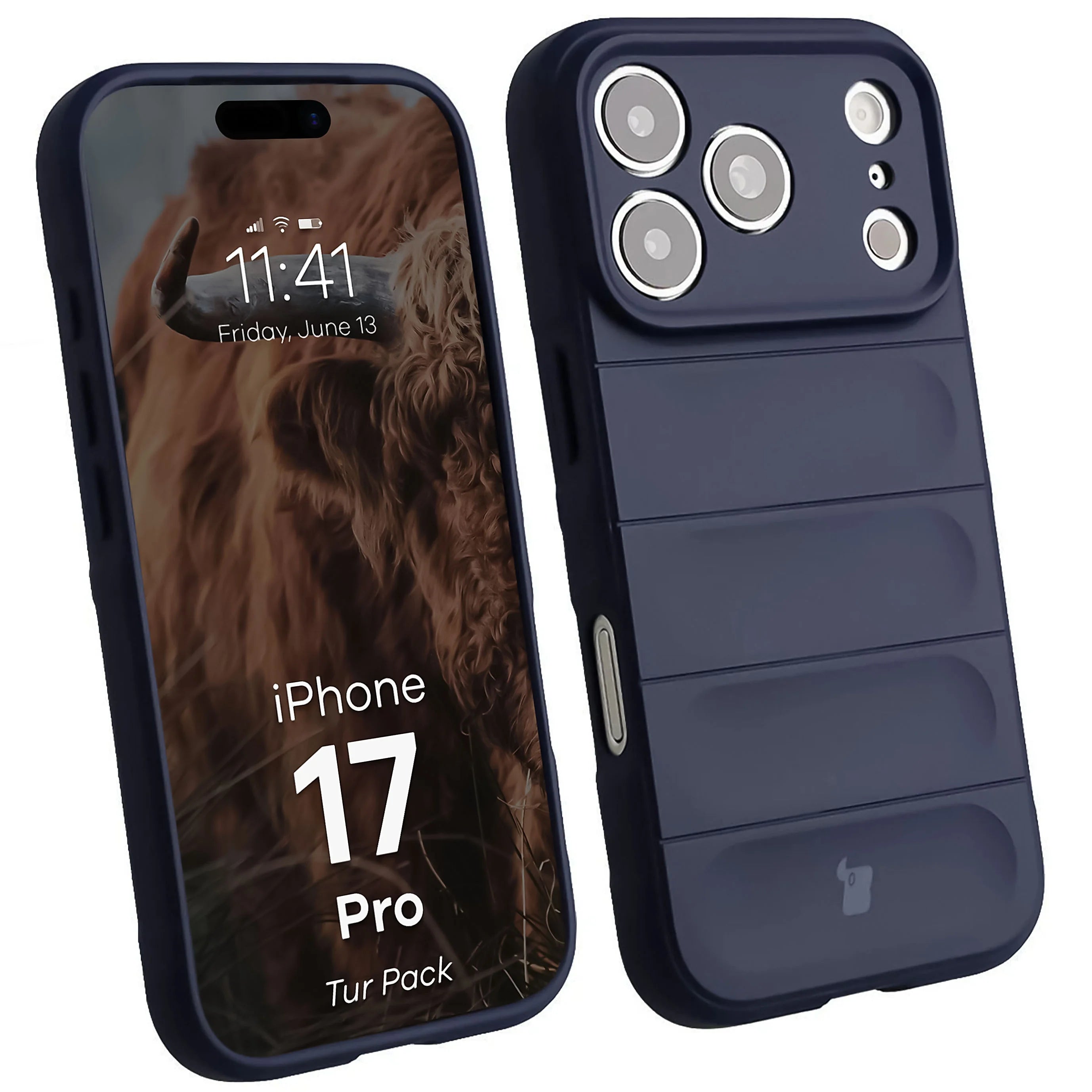 Robuste Handyhülle + gehärtetem Glas für iPhone 17 Pro, Bizon Tur Pack, Dunkelblau