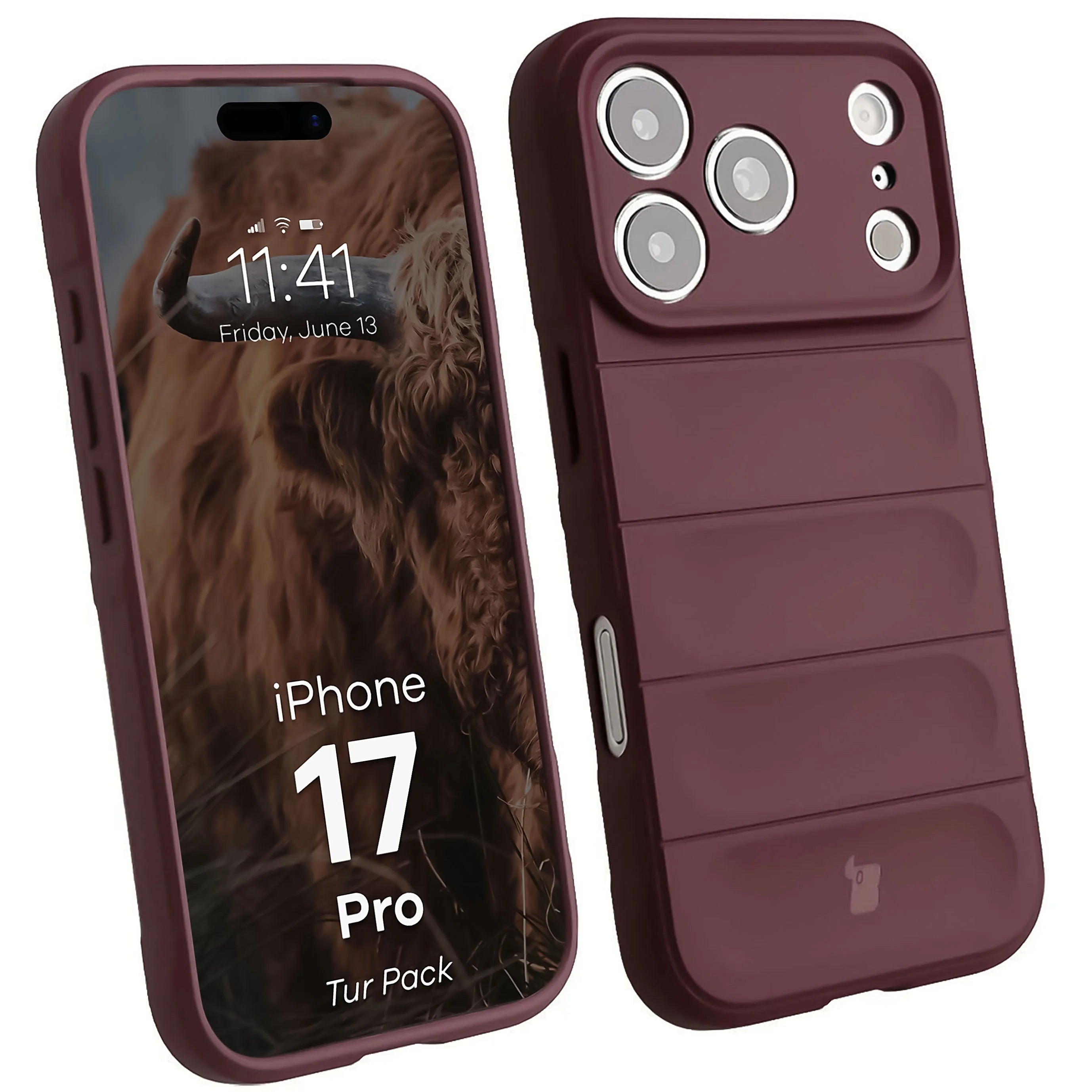 Robuste Handyhülle + gehärtetem Glas für iPhone 17 Pro, Bizon Tur Pack, Burgunderrot