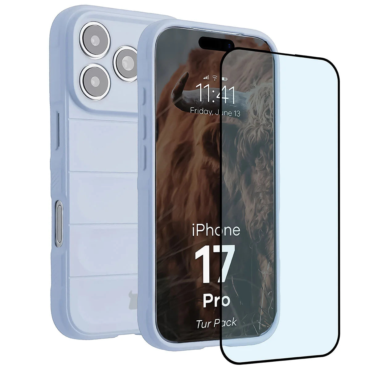 Robuste Handyhülle + gehärtetem Glas für iPhone 17 Pro, Bizon Tur Pack, Hellblau