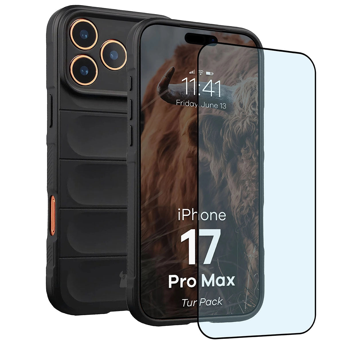 Robuste Handyhülle + gehärtetem Glas für iPhone 17 Pro Max, Bizon Tur Pack, Schwarz