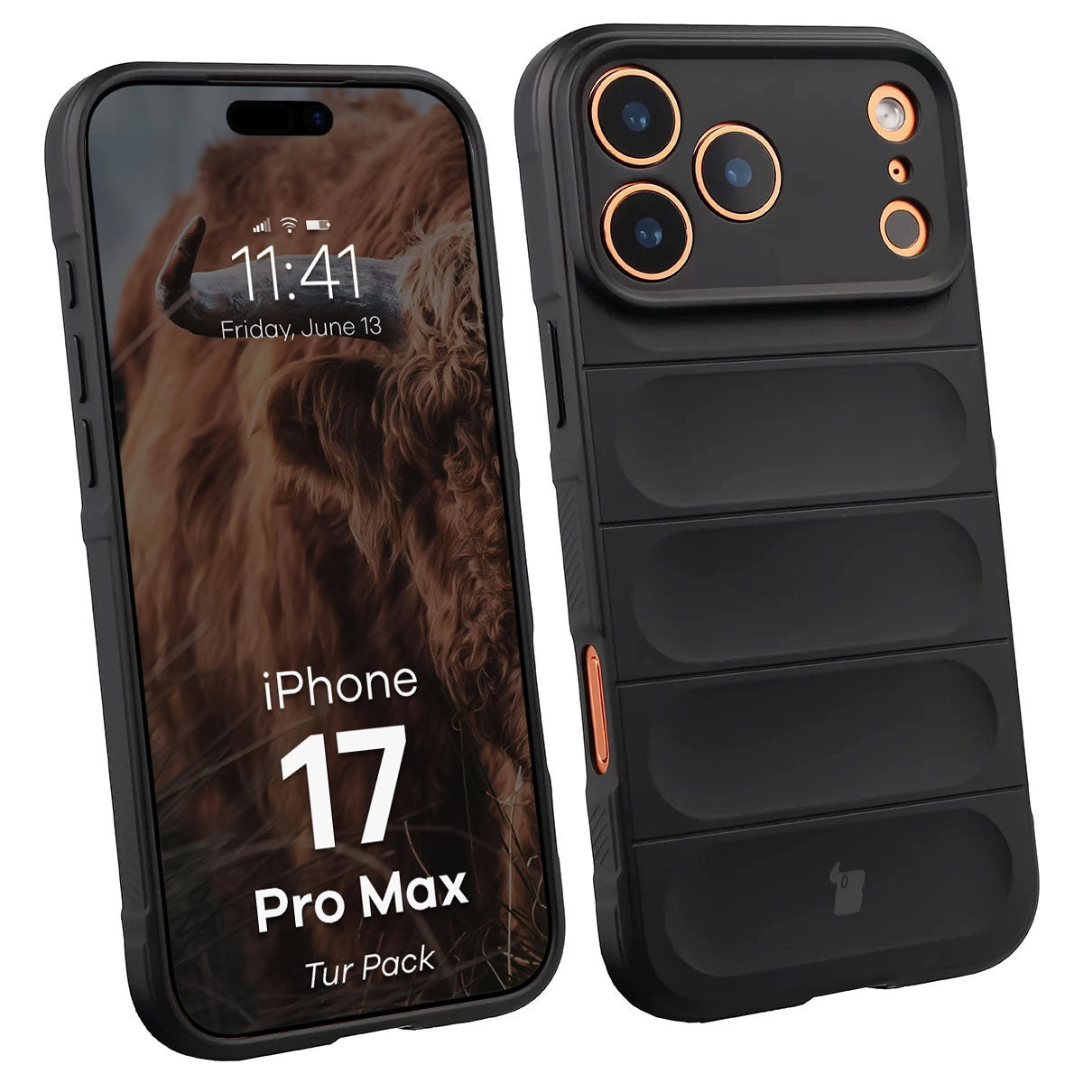 Robuste Handyhülle + gehärtetem Glas für iPhone 17 Pro Max, Bizon Tur Pack, Schwarz