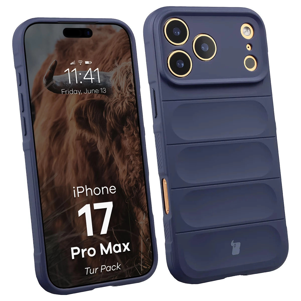 Robuste Handyhülle + gehärtetem Glas für iPhone 17 Pro Max, Bizon Tur Pack, Dunkelblau