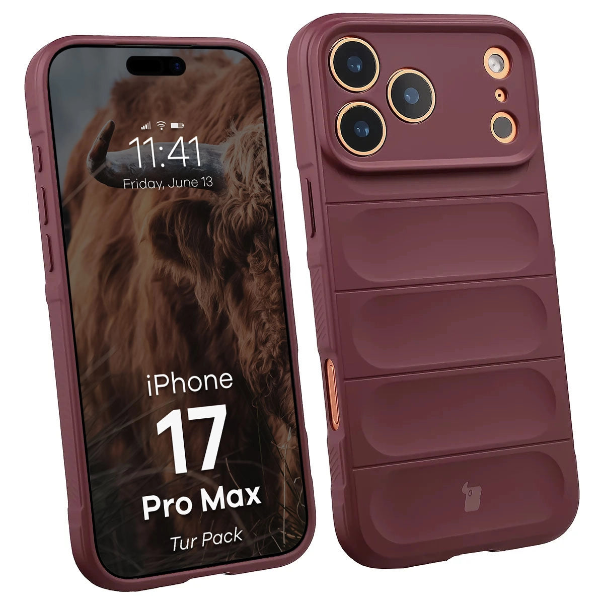 Robuste Handyhülle + gehärtetem Glas für iPhone 17 Pro Max, Bizon Tur Pack, Burgunderrot
