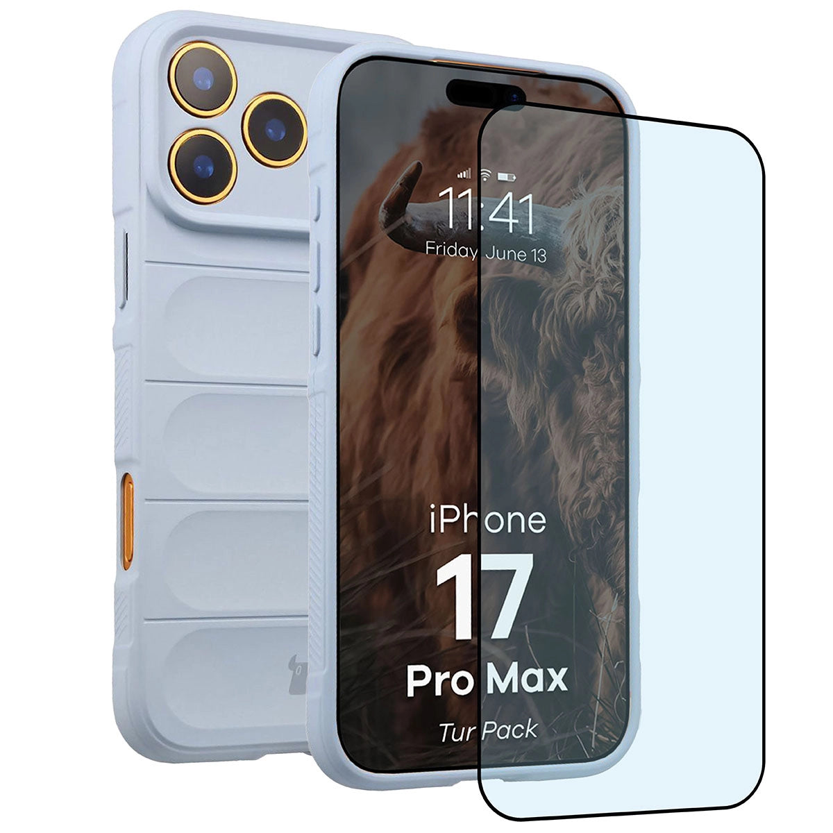 Robuste Handyhülle + gehärtetem Glas für iPhone 17 Pro Max, Bizon Tur Pack, Hellblau