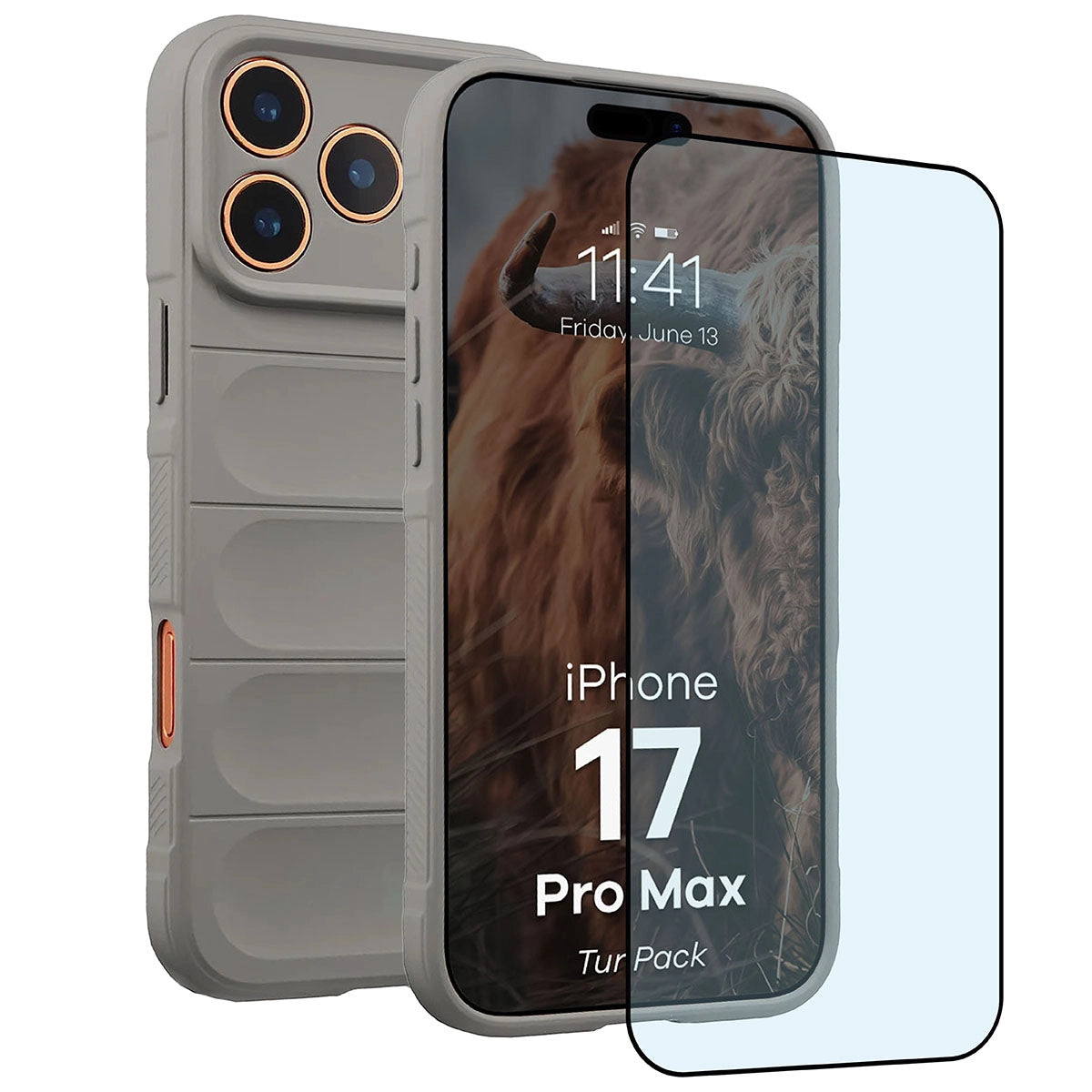 Robuste Handyhülle + gehärtetem Glas für iPhone 17 Pro Max, Bizon Tur Pack, Hellgrau