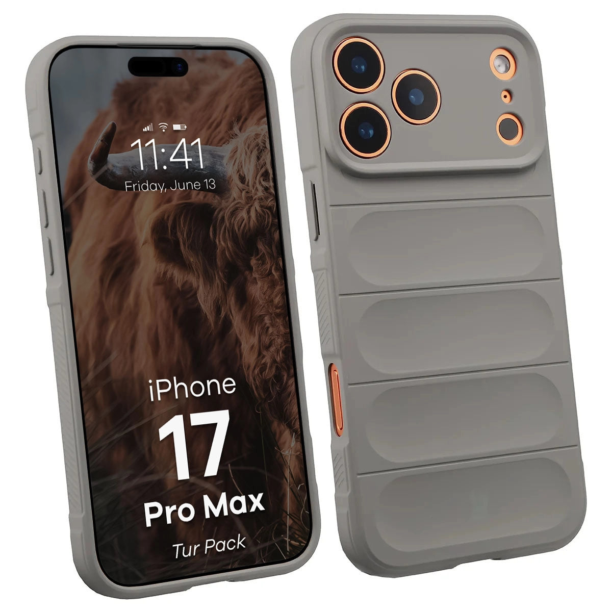Robuste Handyhülle + gehärtetem Glas für iPhone 17 Pro Max, Bizon Tur Pack, Hellgrau
