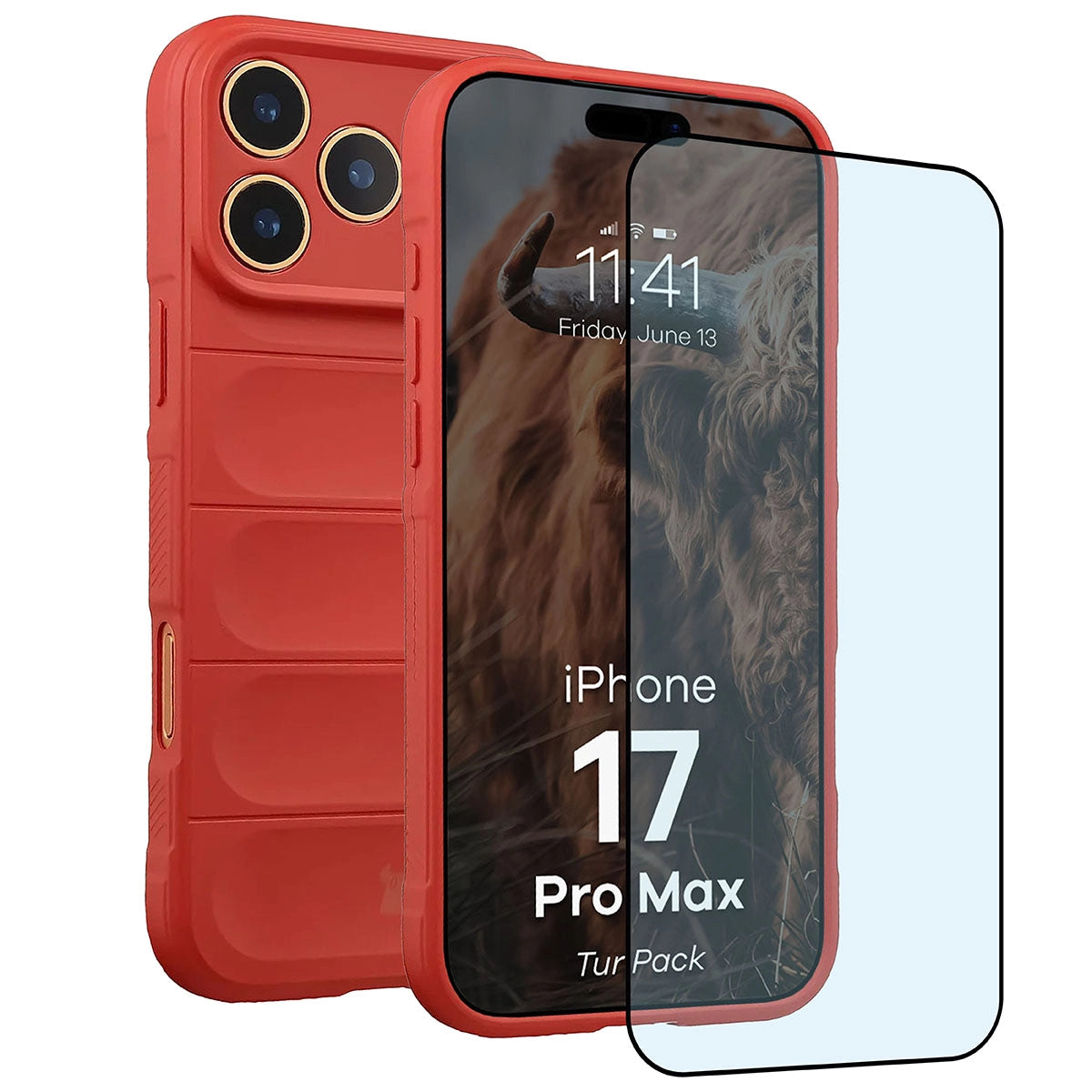 Robuste Handyhülle + gehärtetem Glas für iPhone 17 Pro Max, Bizon Tur Pack, Rot