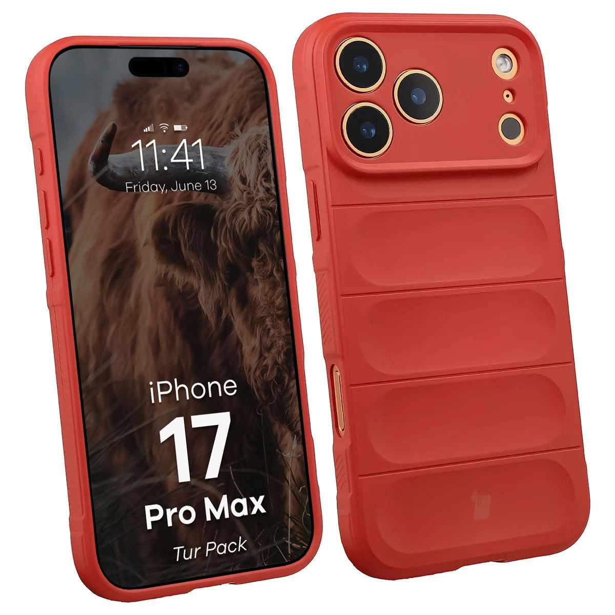Robuste Handyhülle + gehärtetem Glas für iPhone 17 Pro Max, Bizon Tur Pack, Rot