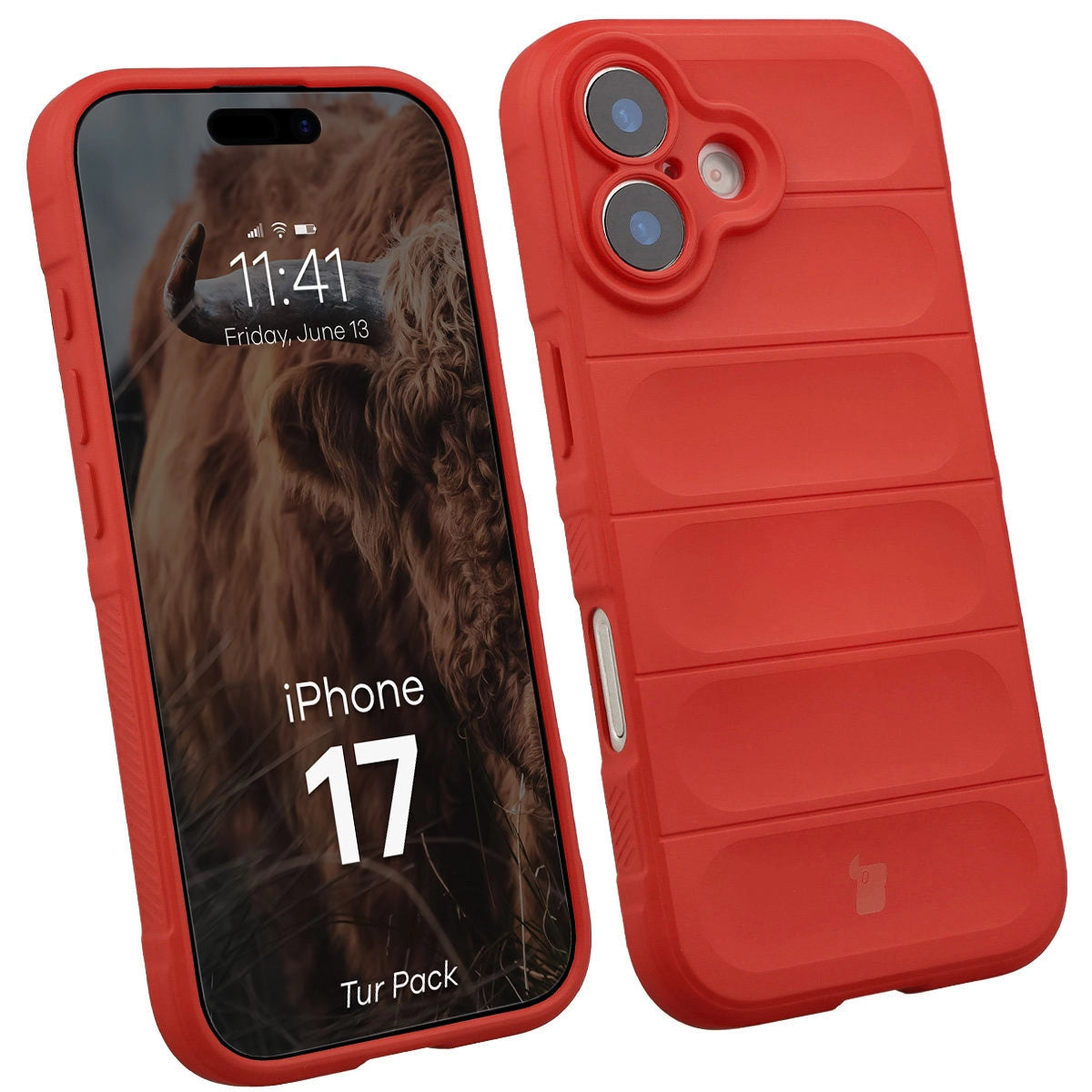 Robuste Handyhülle + gehärtetem Glas für iPhone 17, Bizon Tur Pack, Rot