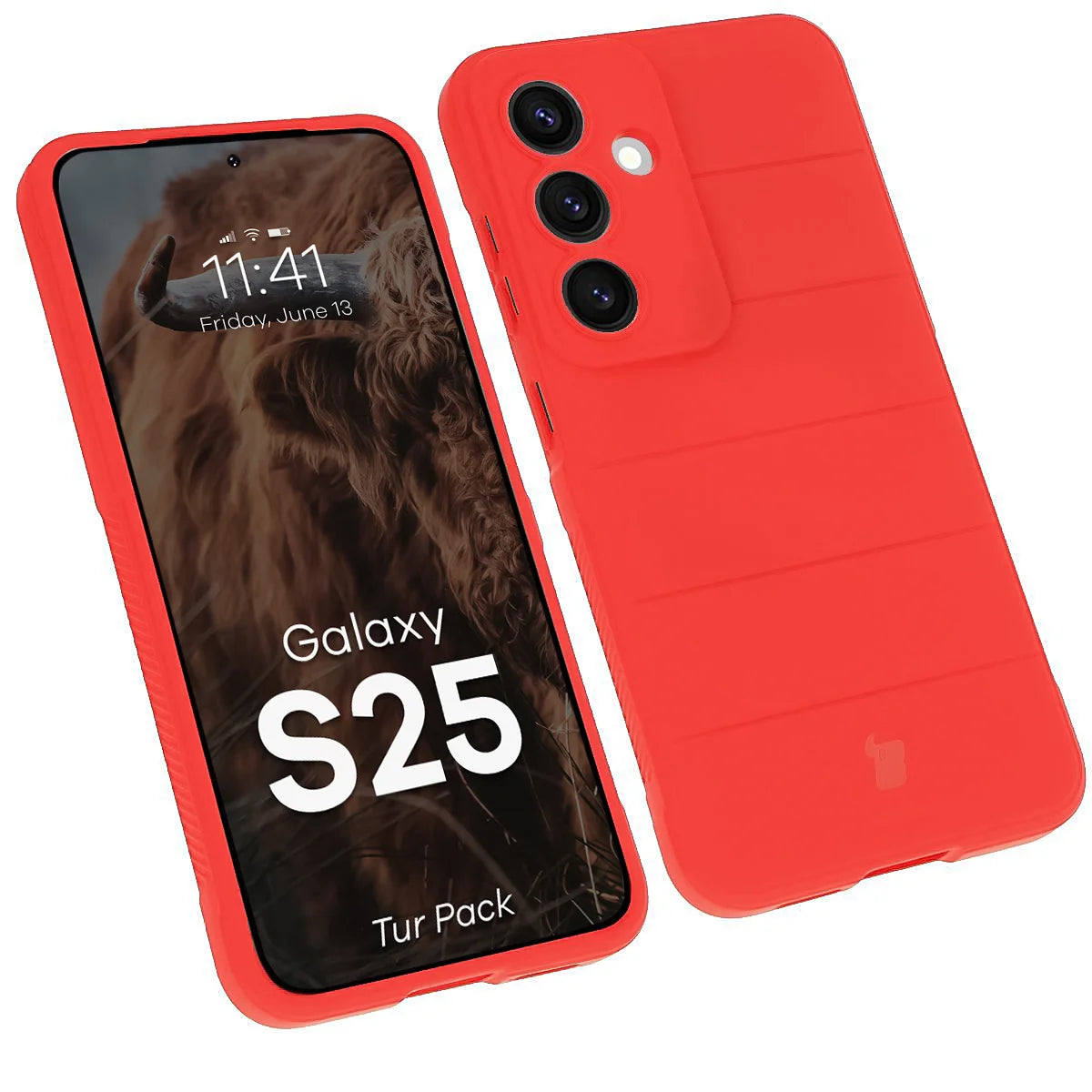 Robuste Handyhülle + gehärtetem Glas für Galaxy S25, Bizon Tur Pack, Rot (3/10)