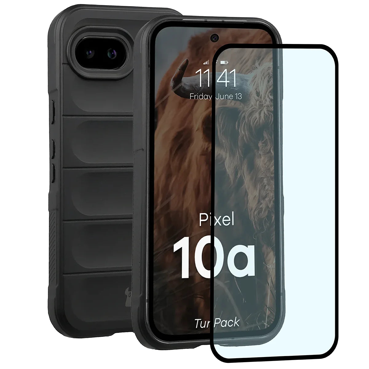 Robuste Handyhülle + gehärtetem Glas für Google Pixel 10a, Bizon Tur Pack, Schwarz