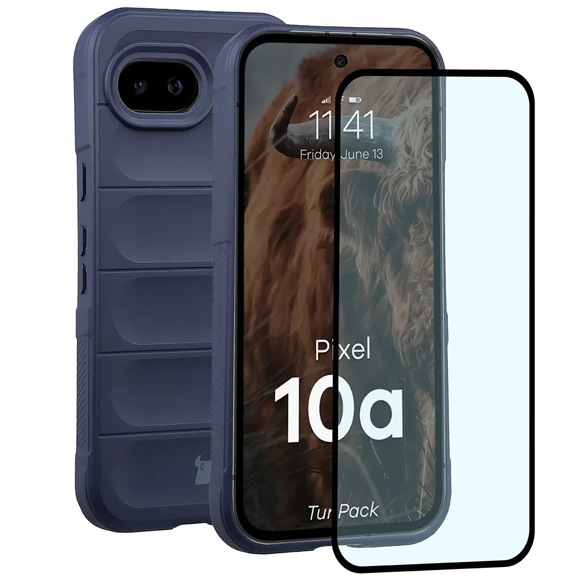 Robuste Handyhülle + gehärtetem Glas für Google Pixel 10a, Bizon Tur Pack, Dunkelblau