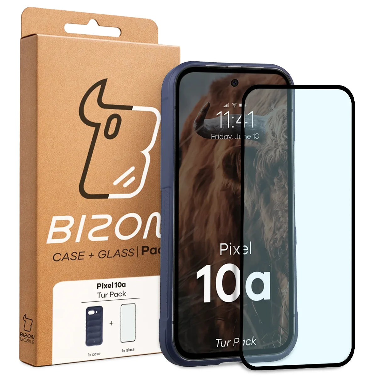 Robuste Handyhülle + gehärtetem Glas für Google Pixel 10a, Bizon Tur Pack, Dunkelblau