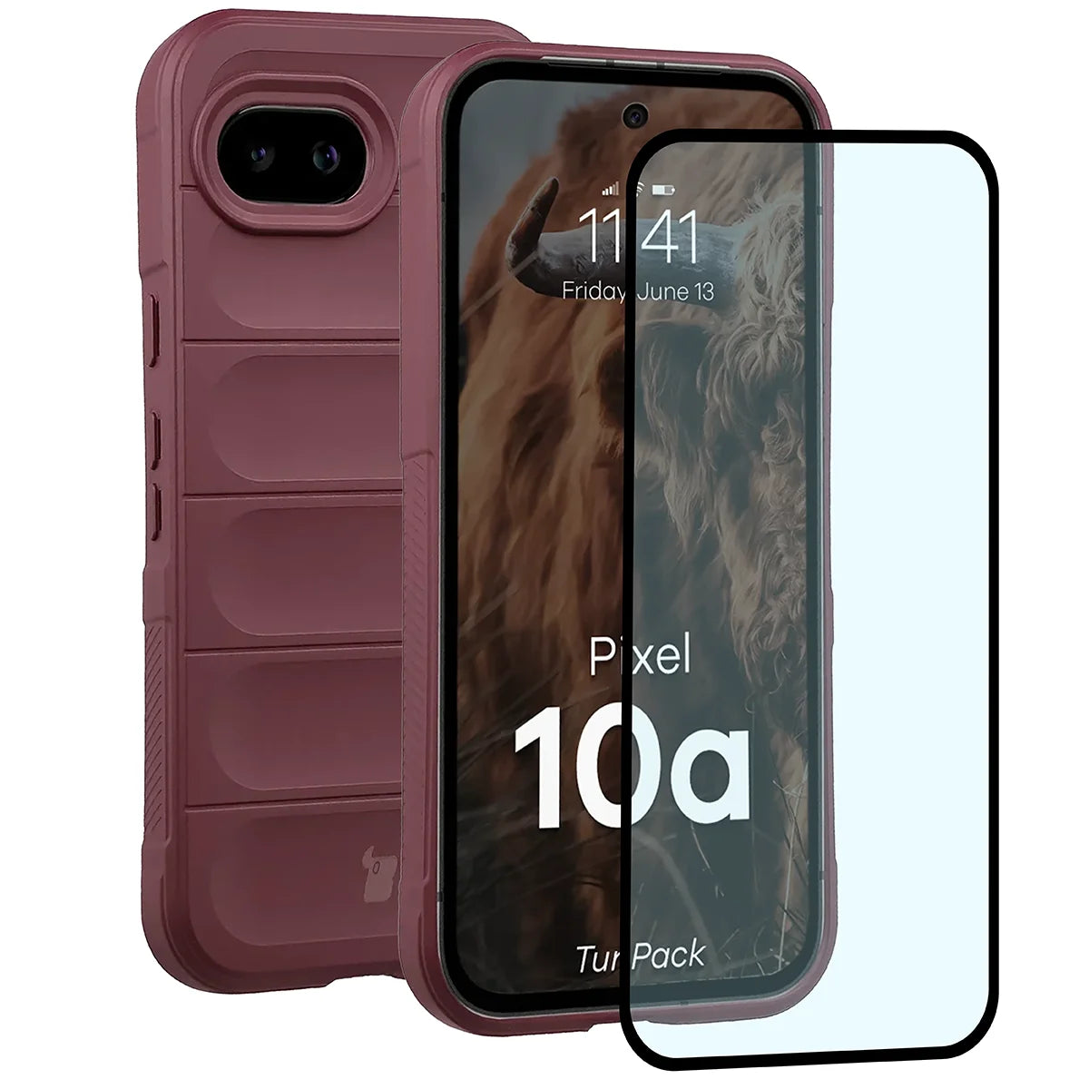 Robuste Handyhülle + gehärtetem Glas für Google Pixel 10a, Bizon Tur Pack, Burgunderrot