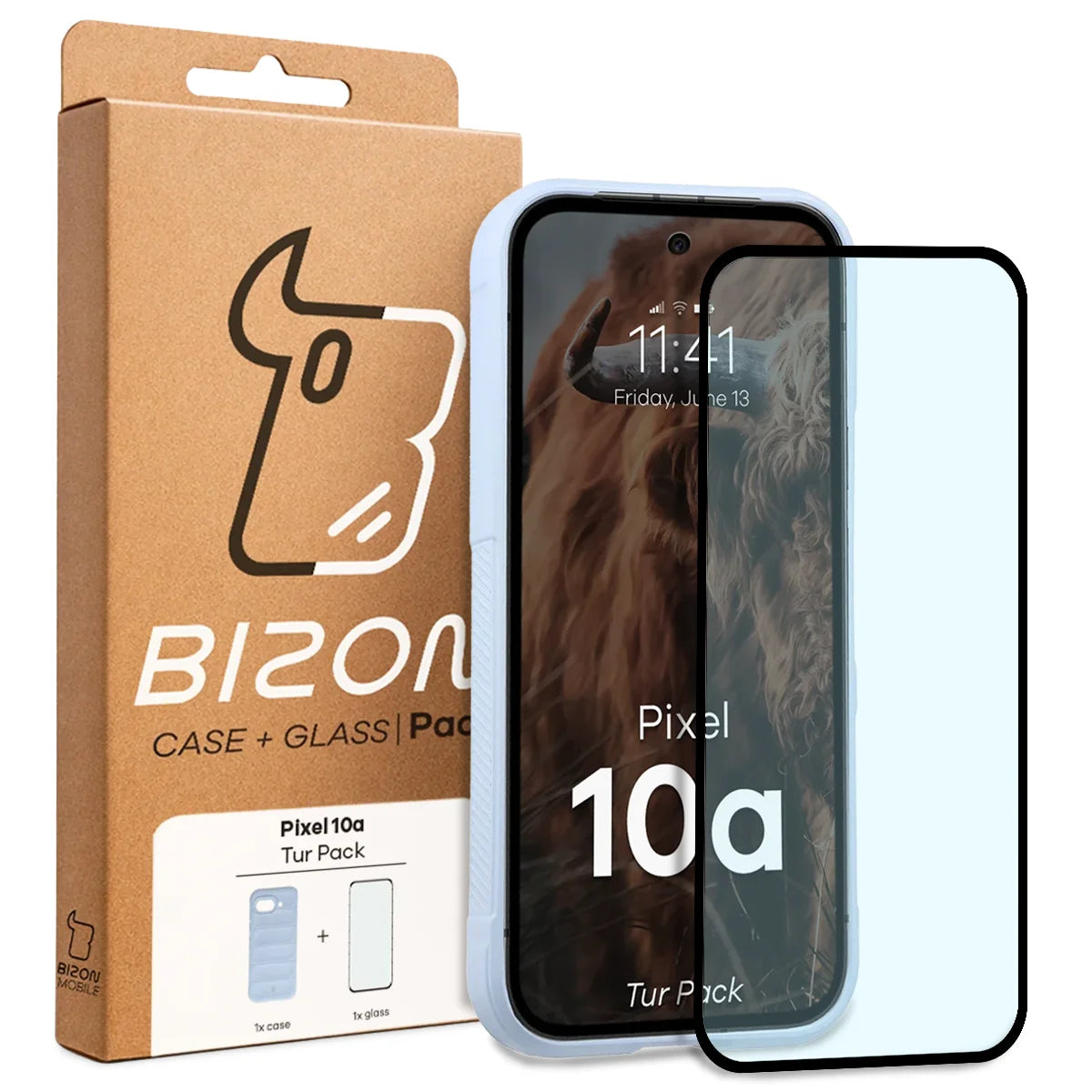 Robuste Handyhülle + gehärtetem Glas für Google Pixel 10a, Bizon Tur Pack, Hellblau