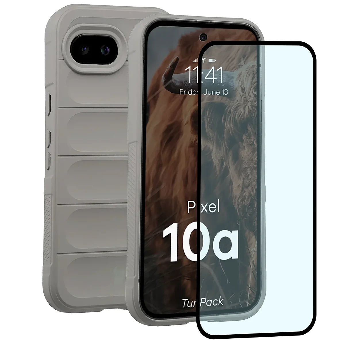 Robuste Handyhülle + gehärtetem Glas für Google Pixel 10a, Bizon Tur Pack, Hellgrau