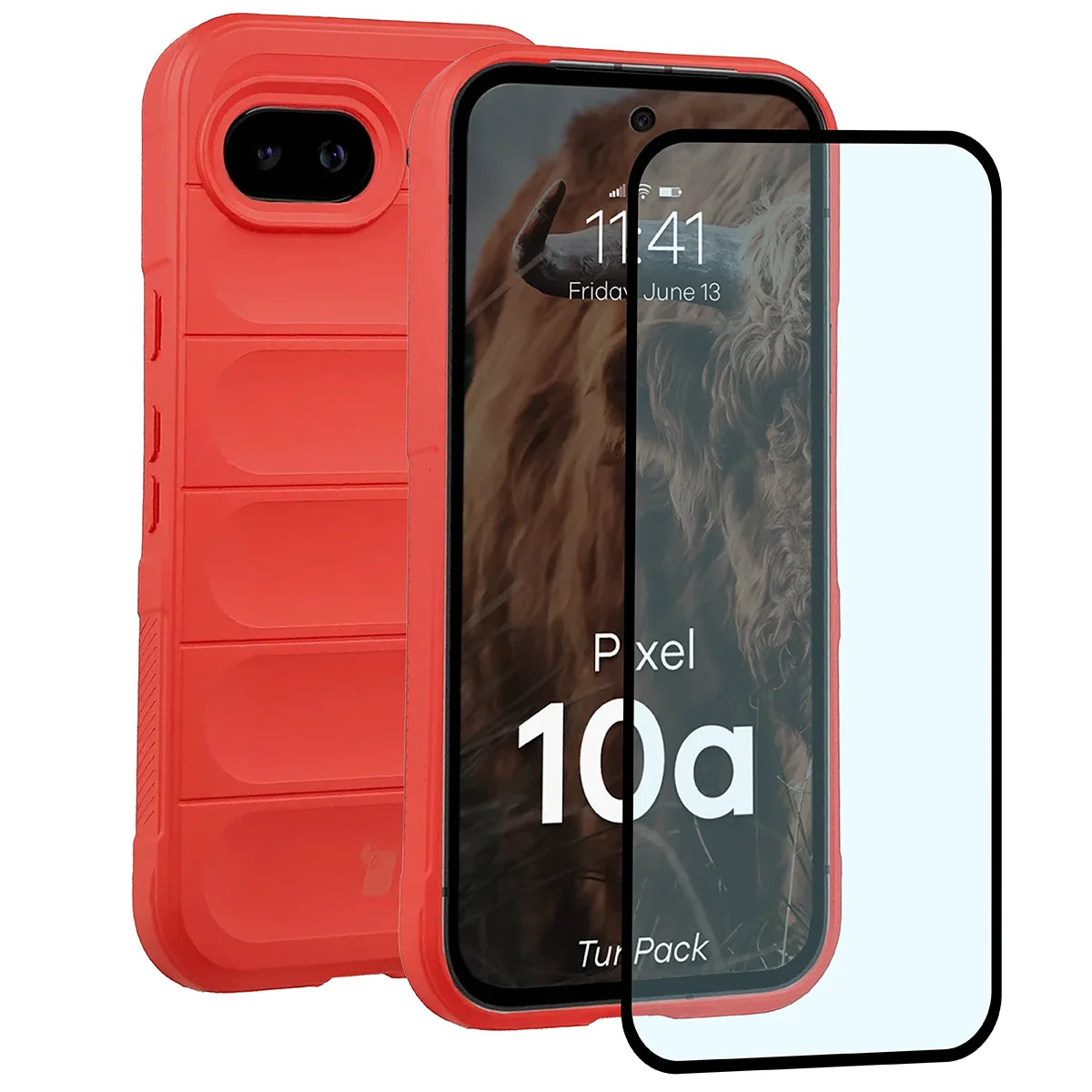 Robuste Handyhülle + gehärtetem Glas für Google Pixel 10a, Bizon Tur Pack, Rot