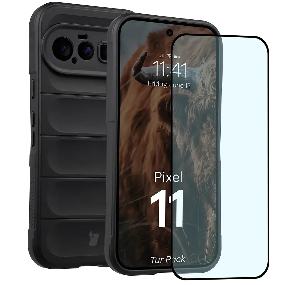 Robuste Handyhülle + gehärtetem Glas für Google Pixel 11, Bizon Tur Pack, Schwarz (1/10)