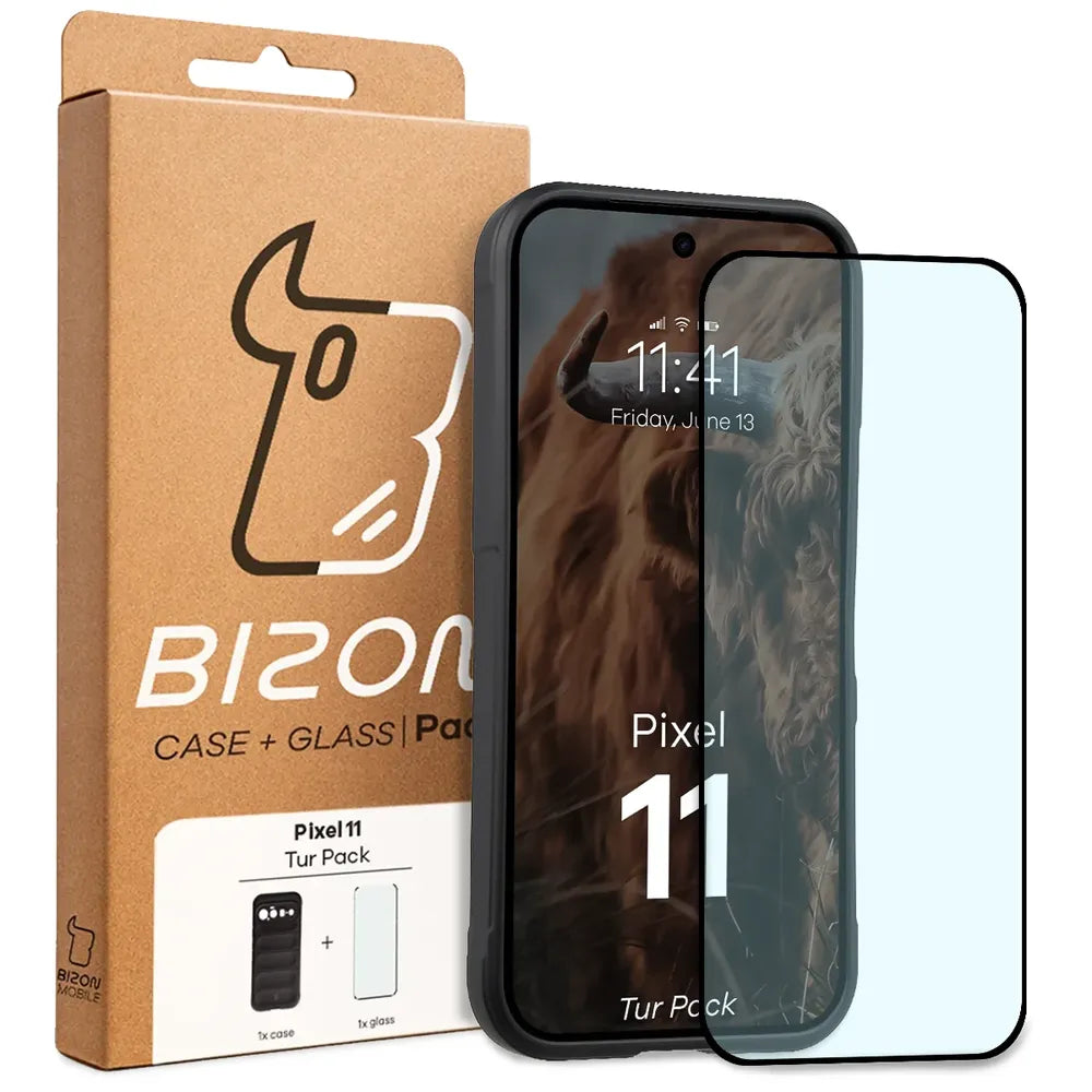Robuste Handyhülle + gehärtetem Glas für Google Pixel 11, Bizon Tur Pack, Schwarz (10/10)