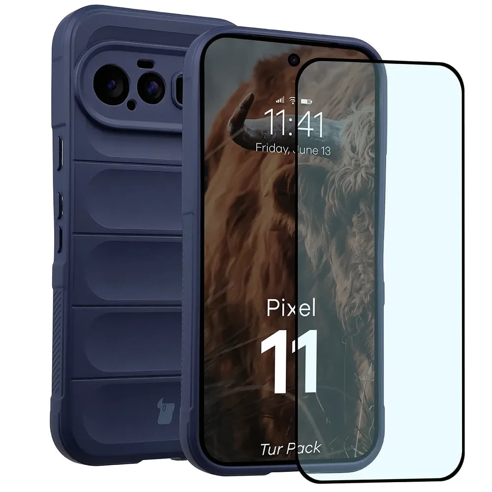 Robuste Handyhülle + gehärtetem Glas für Google Pixel 11, Bizon Tur Pack, Dunkelblau (1/10)