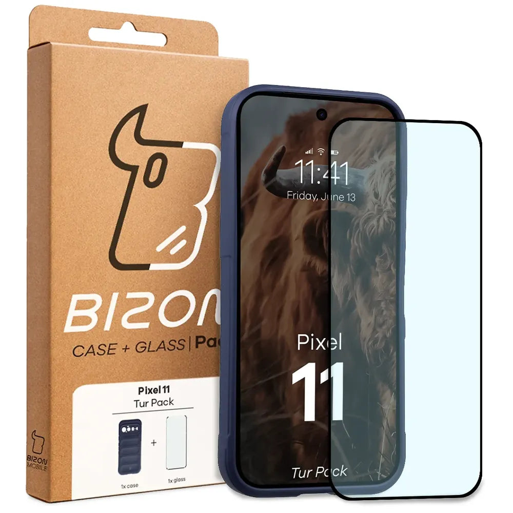Robuste Handyhülle + gehärtetem Glas für Google Pixel 11, Bizon Tur Pack, Dunkelblau (10/10)