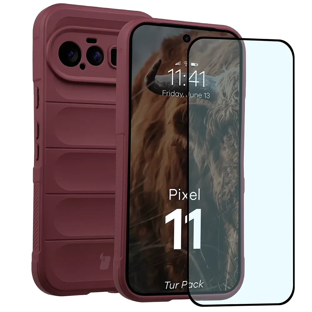 Robuste Handyhülle + gehärtetem Glas für Google Pixel 11, Bizon Tur Pack, Burgunderrot (1/10)